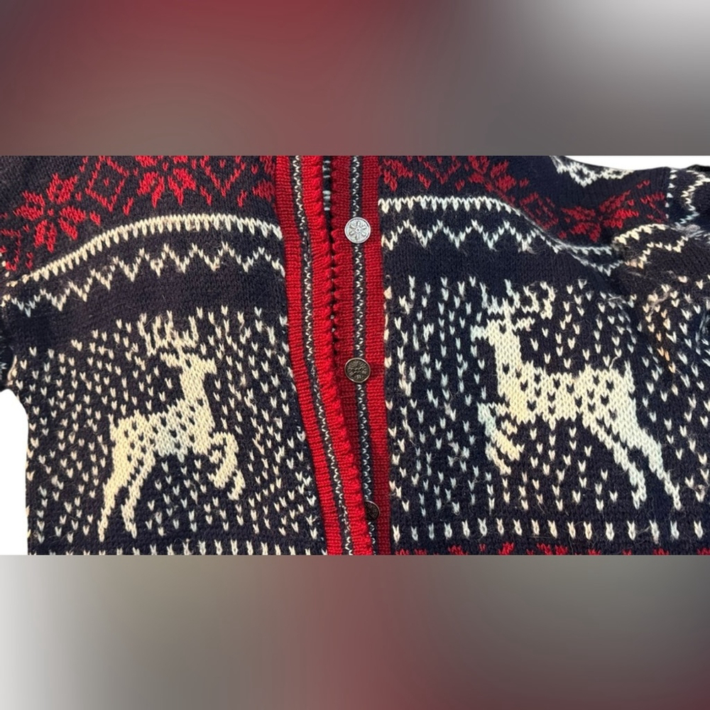 REI Vintage Cardigan Sweater Red White Blue Fair Isle Nordic Wool - Picture 2 of 6